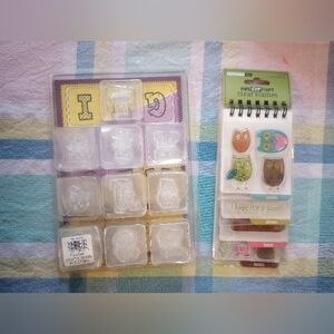 Clear Acrylic Alphabet and Owl Craft Stamps - Purple, Yellow, Green, Blue